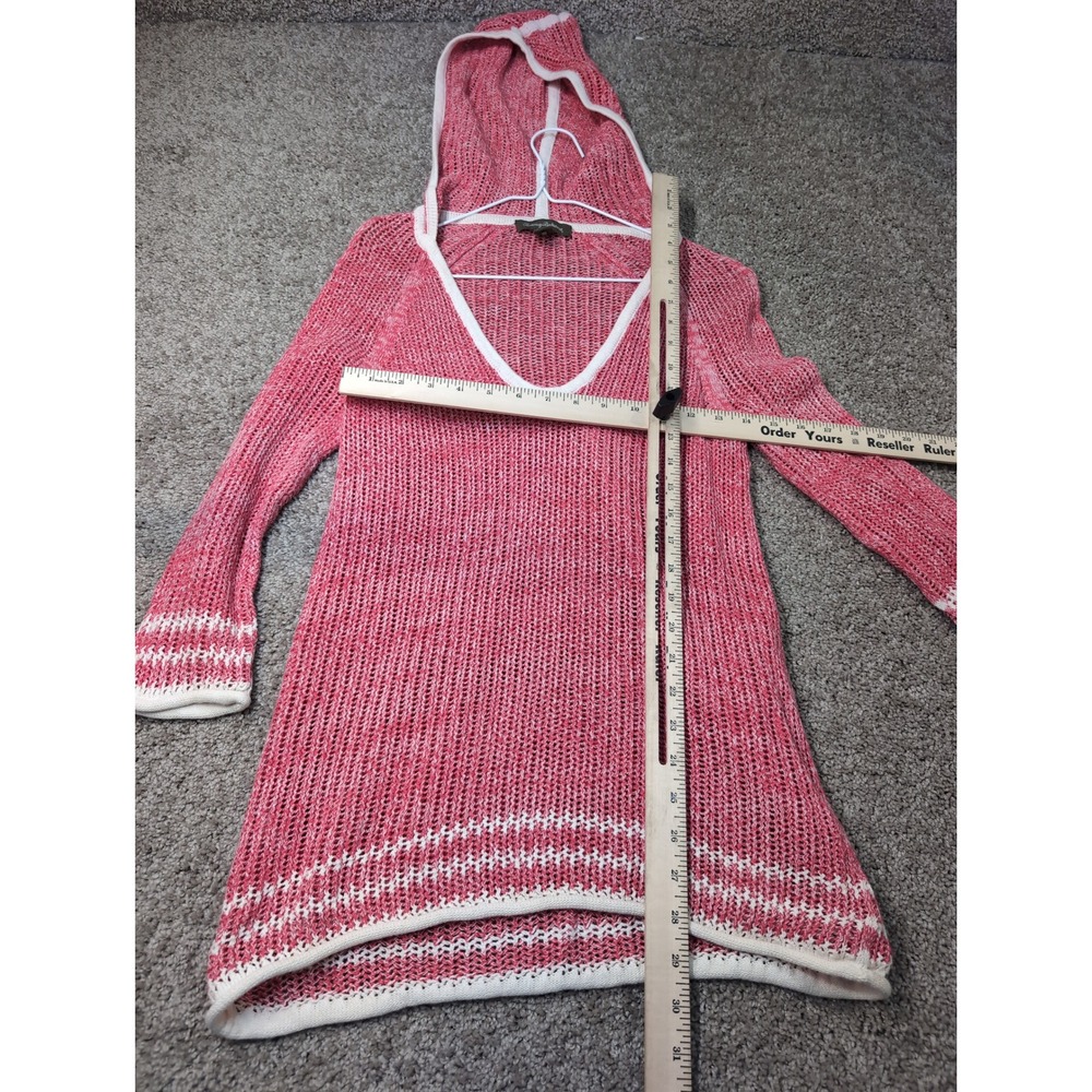 Tommy Bahama Womens Coral Pink White Marled Open Knit V-Neck Hoodie Sweater S/P‎ - Picture 4 of 7